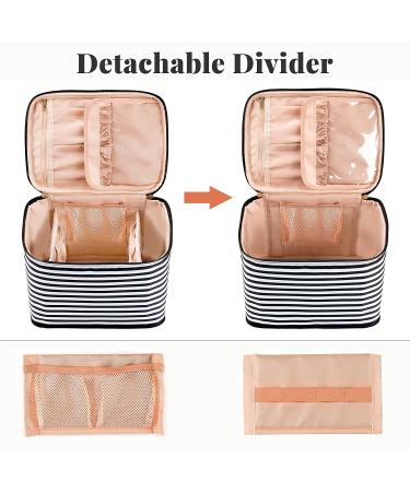 OCHEAL Large Travel Makeup Bag Organizer - Washable Cosmetic Case with Dividers for Women - Black/White Stripes - Buy Online on GoSupps.com