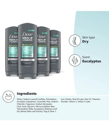 Dove Men+Care Body Wash for Dry Skin - Blue Eucalyptus & Birch, 18 oz (4 Count) | Nourishes & Washes Away Bacteria - Buy Online on GoSupps.com