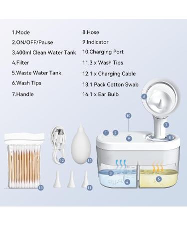 Hommie Electric Ear Wax Removal Kit with 4 Pressure Modes | Safe & Effective Syringe for Ear Cleaning | Includes 3 Eartips & Screw Ear Pick - White - Buy Online on GoSupps.com