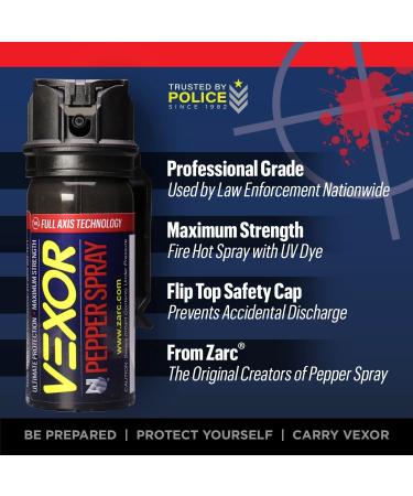 Vexor Pepper Spray 2 Pack - Full Axis Police Strength Self Defense | 20ft Range | 360 Capable | Flip Top Safety - Buy Online on GoSupps.com
