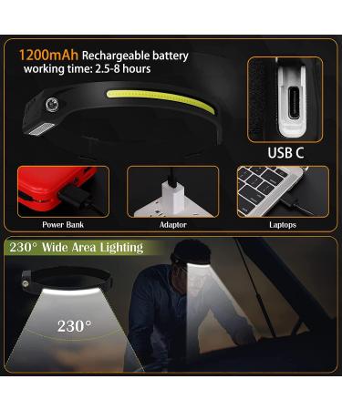 MOYASIBB Led Headlamp Rechargeable 2 Pack 230 Wide Beam Headband Light Motion Sensor Head Lamps for Adults Strip Cob Bright Headlamp Pro Head Light Flashlight for Outdoor Camping Working Black-2 Pack - Buy Online on GoSupps.com