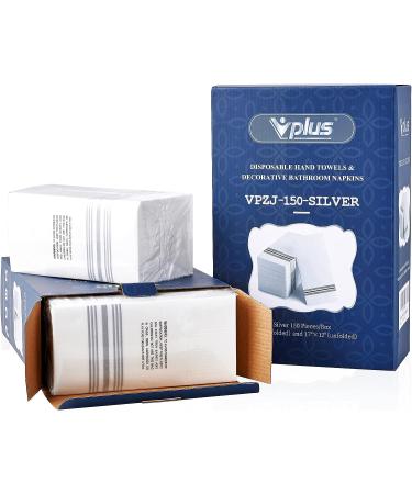 Vplus 150 Pack Disposable Guest Towels - Soft & Absorbent Paper Hand Towels for Bathroom, Kitchen, Parties - Decorative Linen Feel Napkins - Ideal for Dinners, Weddings, Christmas Party - Silver - Buy Online on GoSupps.com