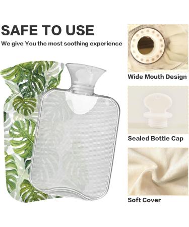 Hot Water Bottle 2L with Tropical Green Leaves Cover - Pain Relief & Winter Warmer for Hands & Feet - Buy Online on GoSupps.com