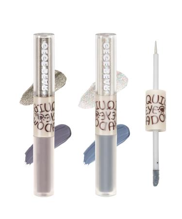 Jutqut 2PCS Liquid Glitter Eyeliner Eyeshadow Shimmer Eyeshadow and Matte Eyeshadow 2 in 1 Dual-End Cream Cosmetics Eyeshadow Eyeliner Glitter Matte Glitter Pressed All Highly Pigmented Blending Liquid Create Korean & Smoky Eyeshadow Makeup #Pk01&pk02