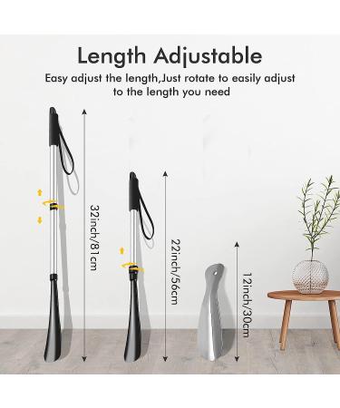 2 PCS Shoe Horn Set for Seniors - Telescopic Long Handle & Metal Short Shoe Horn - Silver - Buy Online on GoSupps.com