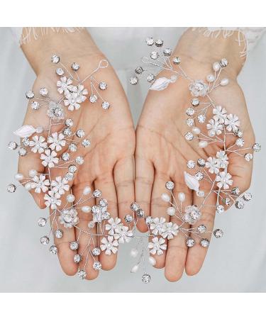 Handcess Pearl Crystal Silver Flower Rhinestone Leaves Wedding Headbands - Elegant Hair Accessories for Women & Girls - Perfect for Weddings & Special Occasions - Buy Online on GoSupps.com