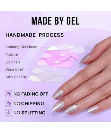 Buy Bartbox Short Almond Glitter Press-On Nails | 30pc Glossy Fake Nails for Women & Girls - Beige-118 | Nail Glue Included - Buy Online on GoSupps.com