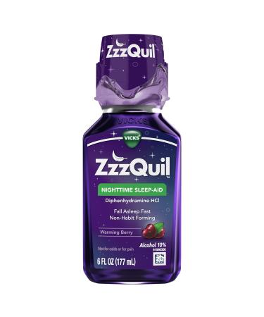 ZzzQuil, Nighttime Sleep Aid Liquid, 50 mg Diphenhydramine HCl, No.1 Sleep Aid Brand, Fall Asleep Fast, Non-Habit Forming, Warming Berry Flavor, 6 FL OZ - Buy Online on GoSupps.com
