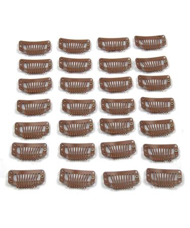 20pcs Metal Snap Clips for Hair Extensions DIY Clip in on Hair Extension Wigs 9 Teeth 32mm 1.2g/pc Black Brown Beige Color (Light Brown)