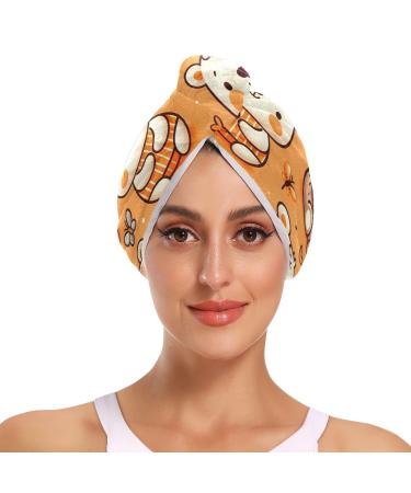 Cute Doodle Bears Hair Towel 2 Pack Super Absorbent Hair Drying Towel Quick Dry Hair Turbans Head Towel with Button Twisty Wrap for Women Girls