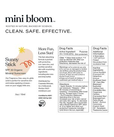 Mini Bloom Kids Sunscreen Stick SPF 30 for Sensitive Skin - Toddler-Friendly Mineral Face Sunblock - Buy Online on GoSupps.com