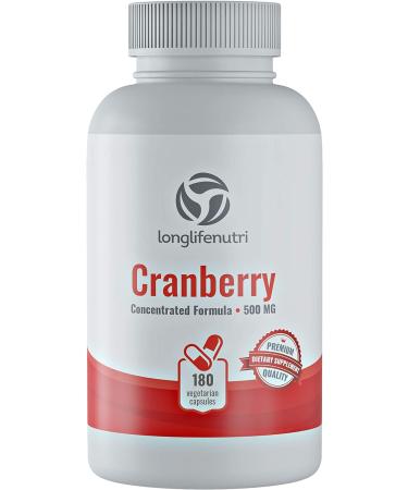 Cranberry 500mg Vegetarian Capsules - UTI Support | Pure Fruit Extract 25,000mg with Vitamin C & E | Herbal Supplement for Urinary Health | 180 Capsules - Buy Online on GoSupps.com