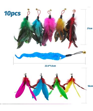 IOSPKKIO Pack of 10 Cat Feather Toys Replacement Cat Toy Magic Wand Refills with Storage Bag Cat Feather Refill Interactive Cats - Buy Online on GoSupps.com
