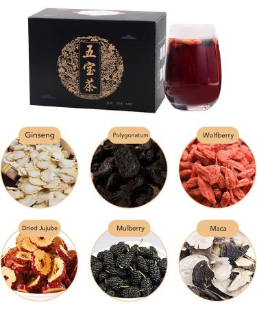  Gavigain Five Treasures Tea Natural Organic Flower Tea Additive-Free Green Food Herbal Tea Long-Lasting Kidney Nourishment Late Night Tonic Health Care Tea 150g - Buy Online on GoSupps.com