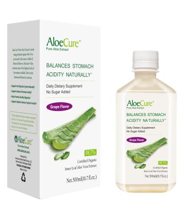 AloeCure Pure Aloe Vera Juice Grape Flavor 500ml Bottle, Acid Buffer, Certified Organic Aloe Processed Within 12 Hours of Harvest to Maximize Nutrients, No Charcoal Filtering-Inner Leaf