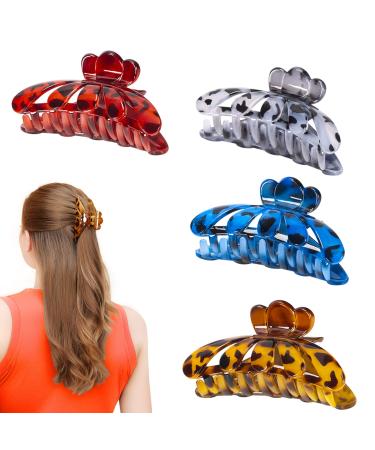 Hair Claw Clips 4.3 inch Large Hair Clips for Women Thick Hair Claw Clips for Long Hair Leopard Print Nonslip Jaw Clips Strong Grip Hair Claws Especially Suitable for Thick Hair (4 Pack)