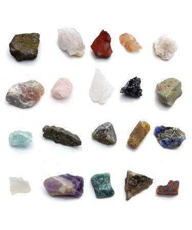 JSDDE Mineral Rock Variety Tumbled Rough Gemstone Meteorite Fragment Healing Energy Crystal Collection Box (20 pcs Rough Mini Stones Kit)