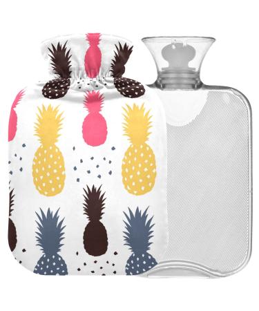 Naanle cartoon pineapple water bottle with reference transparent hot water bottle 2l large hot hot water bottle for bed hand feet warmer pain relief heat and cold therapy