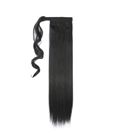 22 Inch Long Straight Wrap around Ponytail Hair Extension Magic Paste Clip in Ponytail Hair Extensions Hairpiece Natural Black