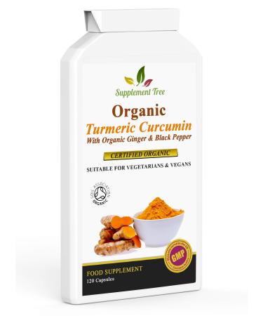 Organic Turmeric Curcumin with Organic Ginger & Black Pepper 120 Capsules | Highest Potency Tumeric Supplement | Soil Association Certified