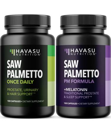 HAVASU NUTRITION Nighttime Saw Palmetto with Melatonin (60 Servings) & Daytime Saw Palmetto Capsules (100 Servings)