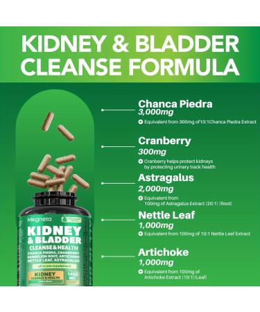 Kidney Cleanse & Bladder Support Supplement for Men & Women 1450mg with Chanca Piedra Cranberry Astragalus - Detox for Urinary Tract Health & Kidney Function - 60 Vegan Capsules 60 Count (Pack of 1) - Buy Online on GoSupps.com
