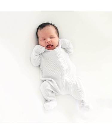 DreamBuy Ribbed Cotton Zip Up Baby Sleepsuit | 3-6 Months | Unisex Footed/Footless Newborn Clothes in White - Buy Online on GoSupps.com