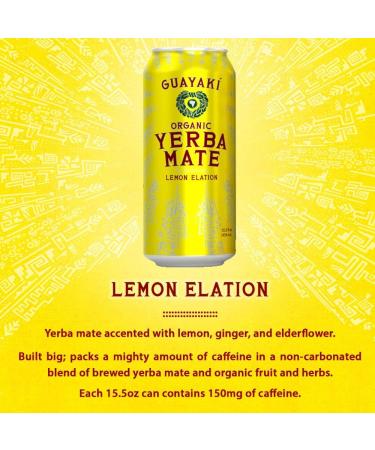 Guayaki Yerba Mate Organic Drink Lemon Elation 15.5 Ounce Cans (Pack of 12) 150mg Caffeine Alternative to Coffee Tea and Energy Drinks - Buy Online on GoSupps.com