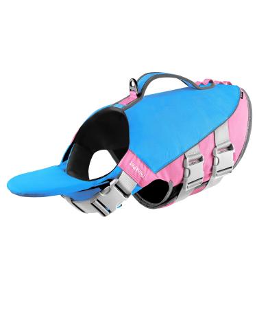 ThinkPet Dog Life Jacket Adjustable Life Jacket Reflective Lifesaver with Buoyancy Blue Pink XXL