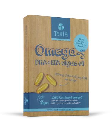 Vegan Omega 3 Supplement - High Strength 325mg DHA + 150mg EPA per Capsule - Only 1-a-Day - Supports Heart Brain Joint Health - Plant-based Omega 3 from Algae Oil - Plastic Negative RTG and Kosher - Two Months Supply