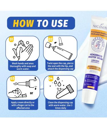 NICOVITO Hemorrhoid & Fissure Treatment Cream, 4% Lidocaine & Phenylephrine HCl Ointment, Maximum Strength Fast Relief for Pain, Itching & Swelling, External Use (0.7 oz) - Buy Online on GoSupps.com