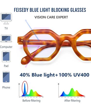 FEISEDY Retro Octagon Blue Light Glasses for Women & Men - Vintage Polygon Anti-Glare Eyewear B0102 Leopard 44mm - International Shipping Available - Buy Online on GoSupps.com