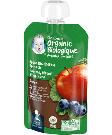 GERBER ORGANIC PUR E Apple Blueberries Spinach Baby Food Meal 6+ months 128 ml 12 Pack Packaging May Vary Apple Blueberries & Spinach - Buy Online on GoSupps.com