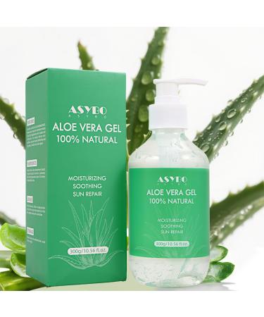 ASYBO Aloe Vera Gel 300 ml 100% Natural Pure Aloe Vera for Face Body Hair Soothing and Nourishing Moisturising Aloe Cream for Dry Skin Sunburn Acne After Sun Lotion