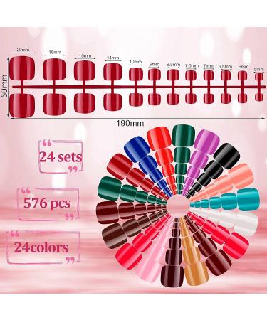 576 Pieces 24 Sets Short False Toenails Glossy Press on Toe Nails - Classic Colorful Artificial Nail Tips for DIY Nail - Buy Online on GoSupps.com