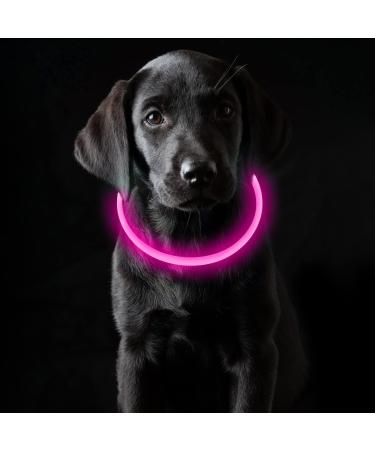 Coolzon LED light neck band Dog collar waterproof collision dog 3 modes light tape dog collar in length adjustable super bright kals band cat and dog small large medium pink