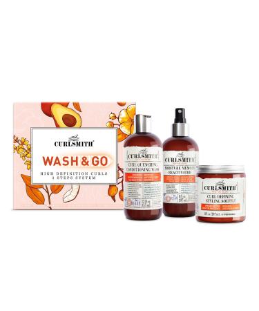 Curlsmith - Wash & Go High Definition Curls Kit: 3-Step System - Vegan Haircare for Dry Wavy Curly or Coily Hair