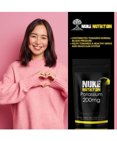 Nuke Nutrition 200mg Potassium Tablets - 180 High Strength Pure Potassium Supplements for Men & Women - Support Nervous System & Electrolyte Balance - Muscle Contraction Strength - 180 Count - Buy Online on GoSupps.com