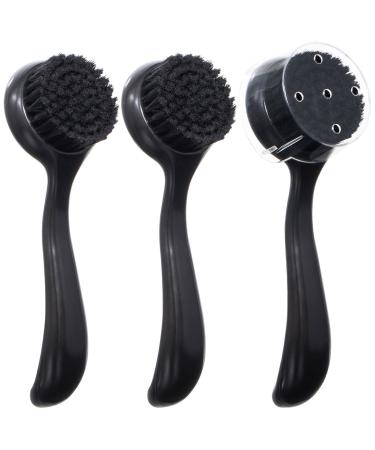 3 Pcs Large Handle Face Scrubber, Beomeen Charcoal Black Bristles Facial Cleansing Brush Exfoliator Soft Brush with Lid for Gentle Deep Cleansing and Exfoliating