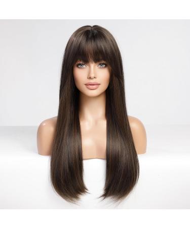 HAIRCUBE Long Natural Black Wigs with Highlights - Straight Fringe Wig for Women - Daily Wear - Buy Online on GoSupps.com