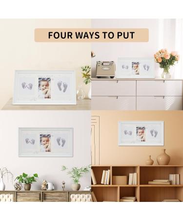 Personalised Baby Hand and Footprint Kit | Newborn Photo Frame Gift Set | Pregnancy and Baby Shower Gifts for New Mum | White 38.5x20.6x2cm - Buy Online on GoSupps.com