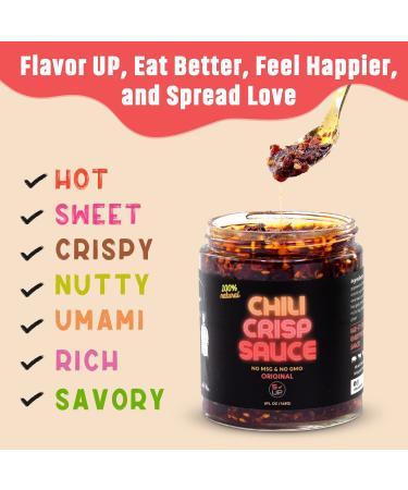 Sauce Up 100% Natural Artisan Chili-Crisp 6oz - Vegan Keto GF Chili Oil/Sauce - Crafted in NYC - Flavor Bomb with 13 Premium Ingredients (Hot Sweet Crispy Umami Smoky Savory) - Zero Msg - Good on Anything (Original) - Buy Online on GoSupps.com