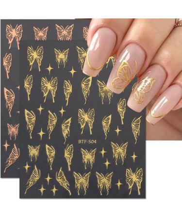 Bronzing Laser Butterfly Nail Stickers - 3D Metallic Butterfly Decals for Women (8pcs) - Buy Online on GoSupps.com