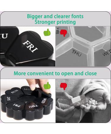 Gaonmic Cute Flower Pill Organizer - 7 Day Portable Case for Vitamins and Supplements (Black) - Buy Online on GoSupps.com