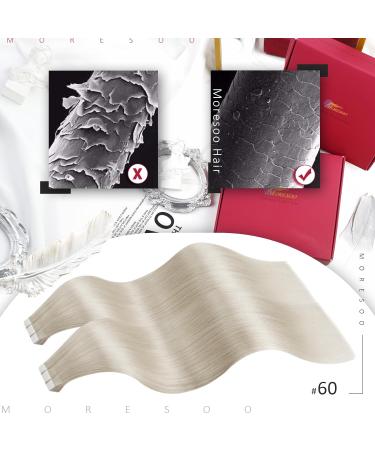 Moresoo 10 Inch Platinum Blonde Tape in Hair Extensions - 100% Remy Human Hair, 20 Pieces/30g, #60 Blonde Tape in Extensions - Buy Online on GoSupps.com
