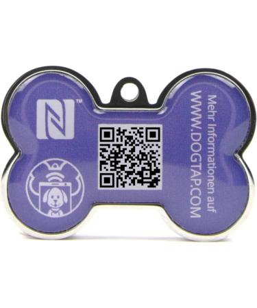 DogTap Solid Digital Dog Tag - NFC Chip & QR Code Waterproof PVC & Metal Robust Purple Bone 41.6x28.5x4.6mm - International Shipping - Buy Online on GoSupps.com