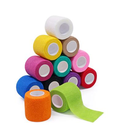 Self Adhesive Elastic Bandage Wrap - ForTomorrow 24 Pack 2 Inches x 5 Yards Breathable Sports Tape Assorted Colors Waterproof Non Woven Self Adherent Wrap for First Aid Wrist Ankle Protection & Pets
