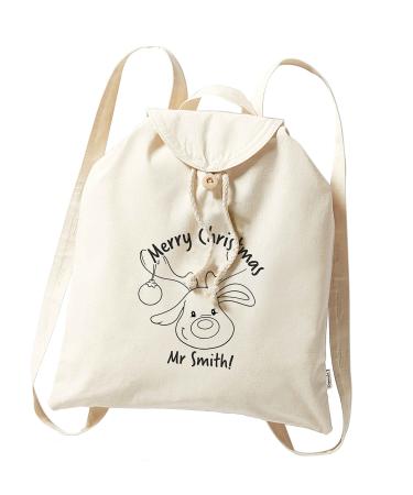 Flox Creative Organic Cotton Backpack Reindeer Personalised Teacher Merry Christmas Mr Natural