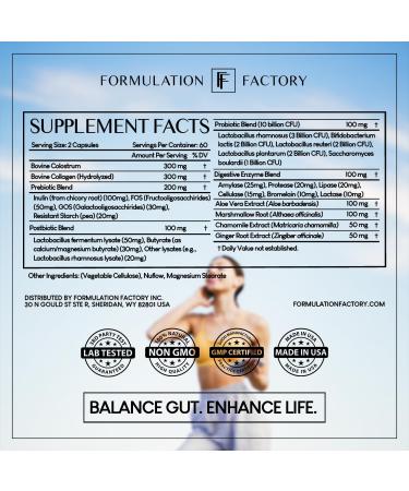 Formulation Factory Probiotics for Women & Men - Gut Intellect 10-in-1 Digestive Enzymes with Prebiotics and Postbiotics - Total Gut Health Supplement - 120 Capsules 2 Month Supply 120 Count (Pack of 1) - Buy Online on GoSupps.com