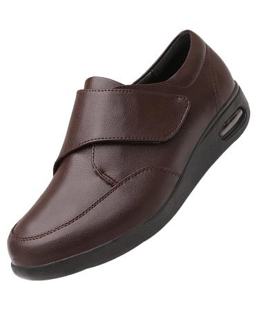 ALASON Extra Wide Width Adjustable Strap Open Toe Walking Shoes Men's Diabetic Shoes Pain Relief Easy to Slip On Wide Widths Brown 7 Wide